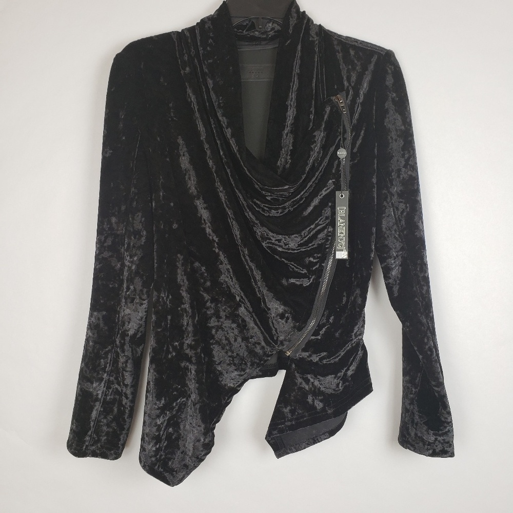 NWT Blank NYC Blk Crushed Velvet Assym Zip Jacket